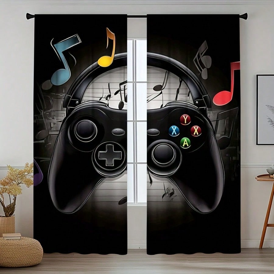Retro Gaming Youtube - 2 rideaux rétro pour salle de